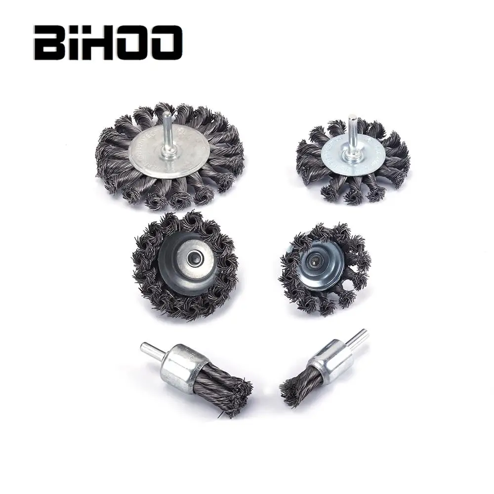

6Pcs/Set Twist Knotted Wire Wheel Brush Multiple Types with Shank 6mm Perfect for Rust Removal Corrosion Paint