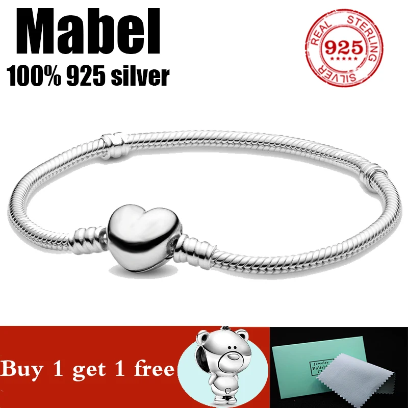 

FIT original authentic 100% 925 sterling silver pan charm chain bracelet for women fashion classic luxury jewelry heart bracelet
