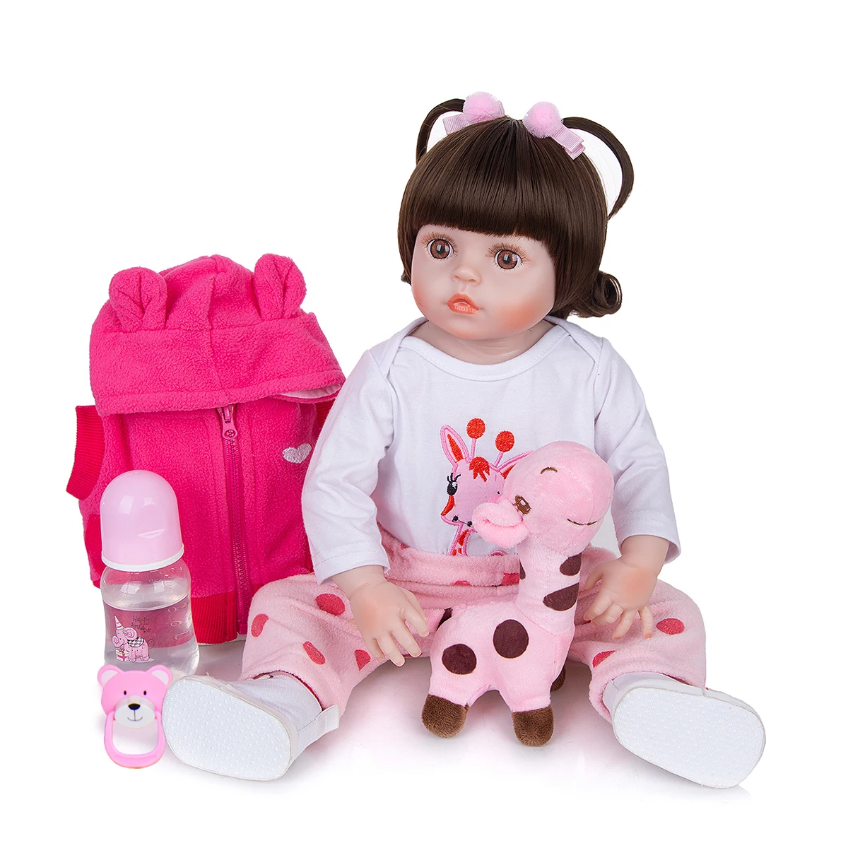 Boneca Bebê Reborn Realista de Silicone NPK 48cm e Girafinha - USA Magazine