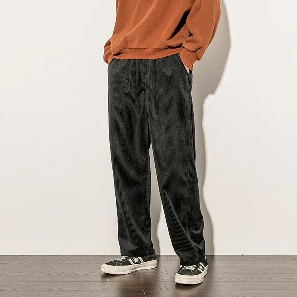 Corduroy Pants Men Spring Autumn pants casual loose staight trousers mens Elastic waist sport pant male trousers M-5XL black