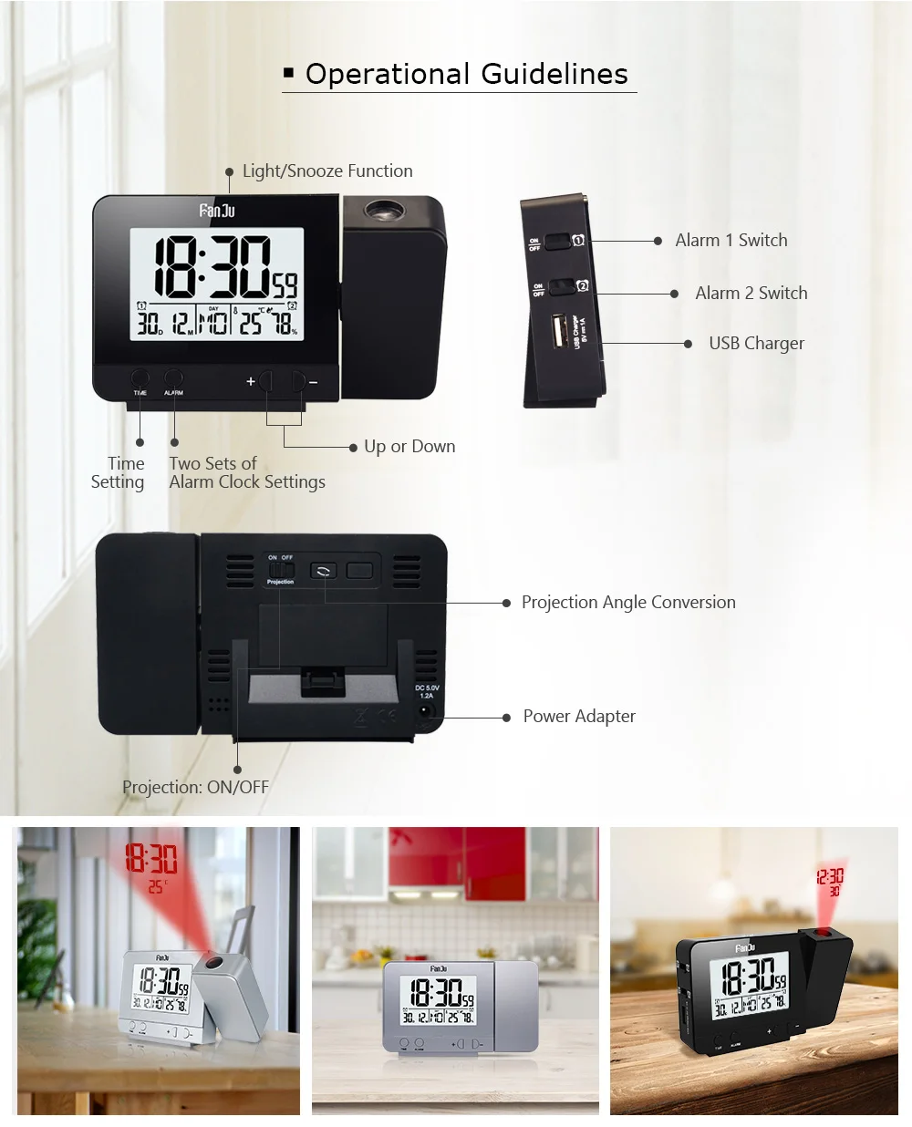 Проекционные часы настольные светодиодные цифровые повтора будильника подсветка проектор часы со временем температура проекция домашний декор