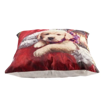 

Christmas Decoration Pillow Cute Dogs and Cats Gift Cushion Cover Pillowcase Linen Christmas Tree Santa Claus Throw Pillow, Lie
