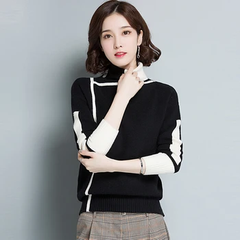 

Women's Turtleneck Cashmere Pullover Sweater Spring Winter Women Patchwork Thick Bottoming Shirt Casual Knit Sweater RE0240