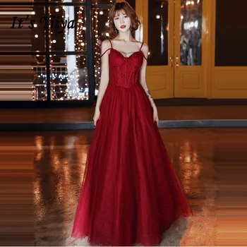 

It's Yiiya Evening Dresses Burgundy Boat Neck Evening Dress Elegant Sling Formal Gowns Long Plus Size robe de soiree LF070