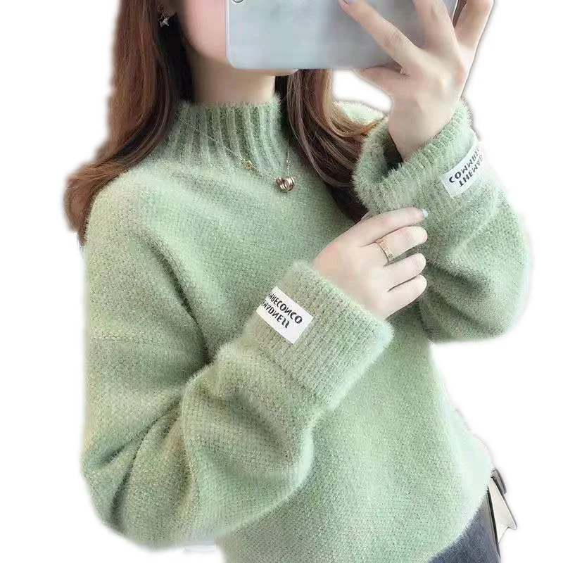 Пуловер женский вязаный зимний плотный с высоким воротником 0 5 | Женская одежда