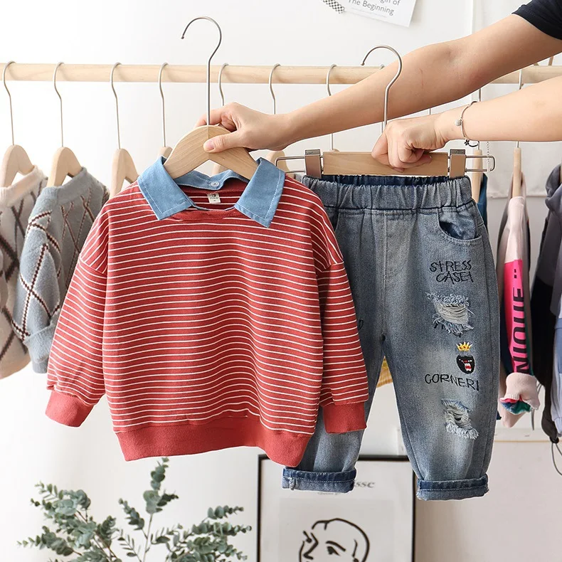 

BOY'S Sportswear Autumn Clothing 2019 Hard Children Western Style Two-Piece Set Small CHILDREN'S Spring And Autumn Fashion Cloth