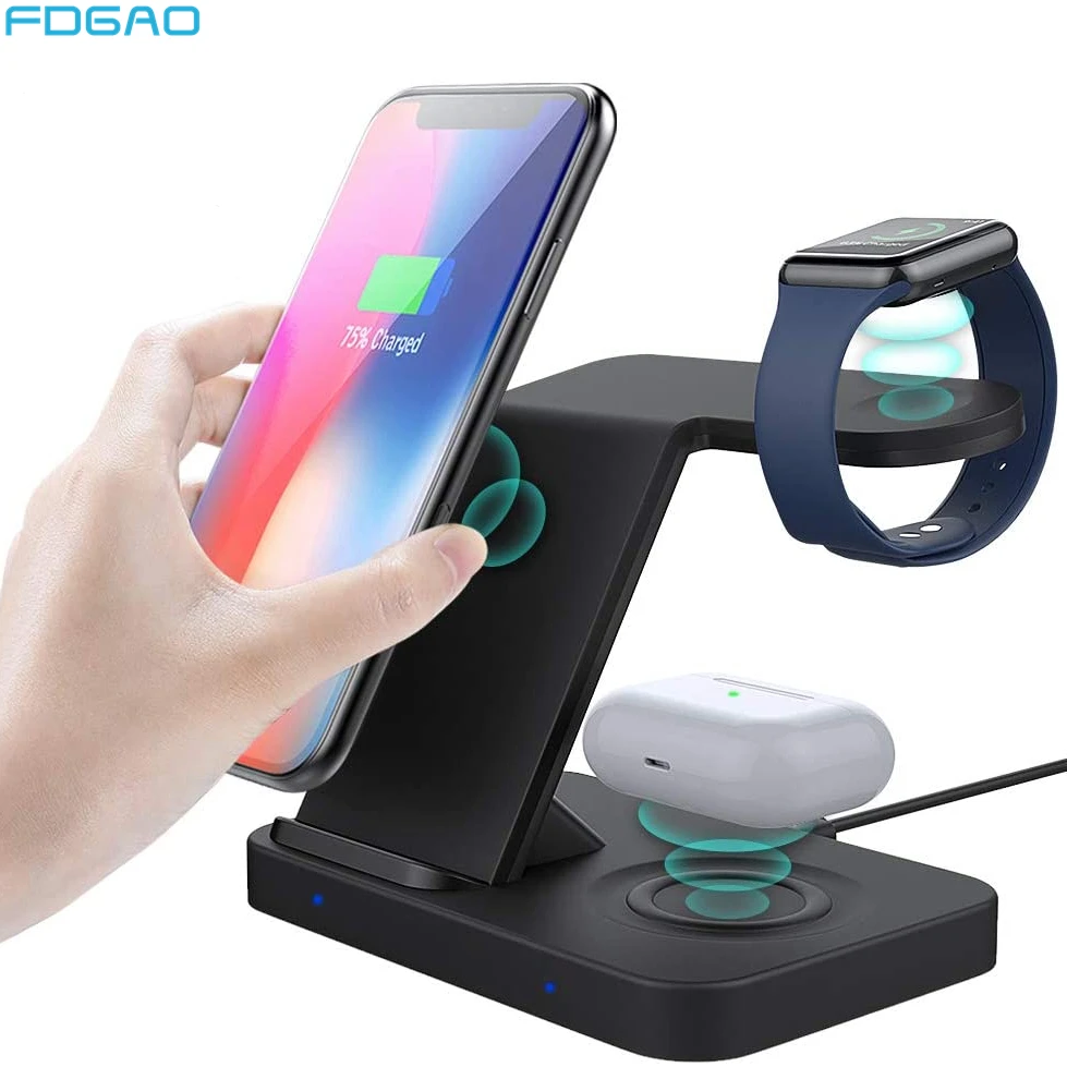 3 in 1 Wireless Charger Stand Qi 15W Fast Charging Dock Station for iPhone 12 11 XS XR X 8 Apple Watch 6 SE 5 4 3 2 Airpods Pro