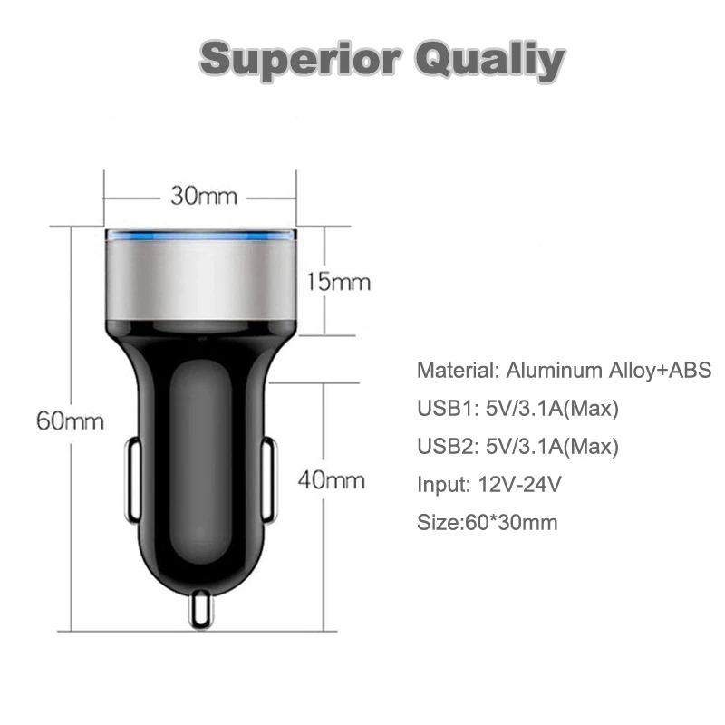 Двойной USB Автомобильное зарядное устройство светодиодный дисплей Авто прикуриватель измеритель напряжения 3.1A автомобильный адаптер зарядного устройства для телефона для iphone 8 Plus samsung