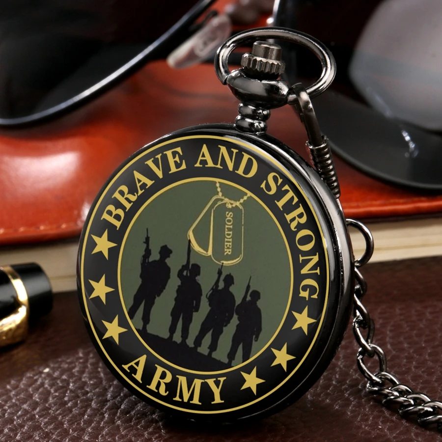 Brave and Strong Army Prints Quartz Pocket Watch Chain Clock Military Art Souvenir Gifts For Men Women Dropshipping | Наручные часы