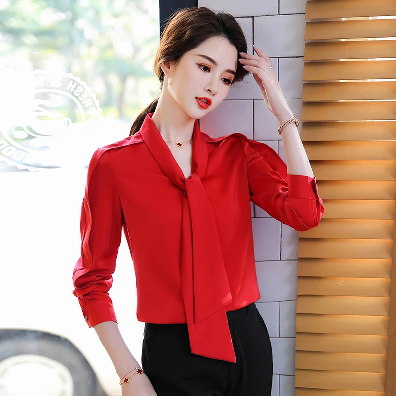 Blusa elegante de manga larga para primavera y verano, camisa de oficina  para mujer, estilo Formal, Color Rojo - AliExpress Ropa de mujer