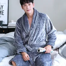 H5950 мужские толстые Халаты коралловый бархат Осень Зима халат мужской большой размер с длинным рукавом удобные мягкие пижамы фланелевая одежда для сна