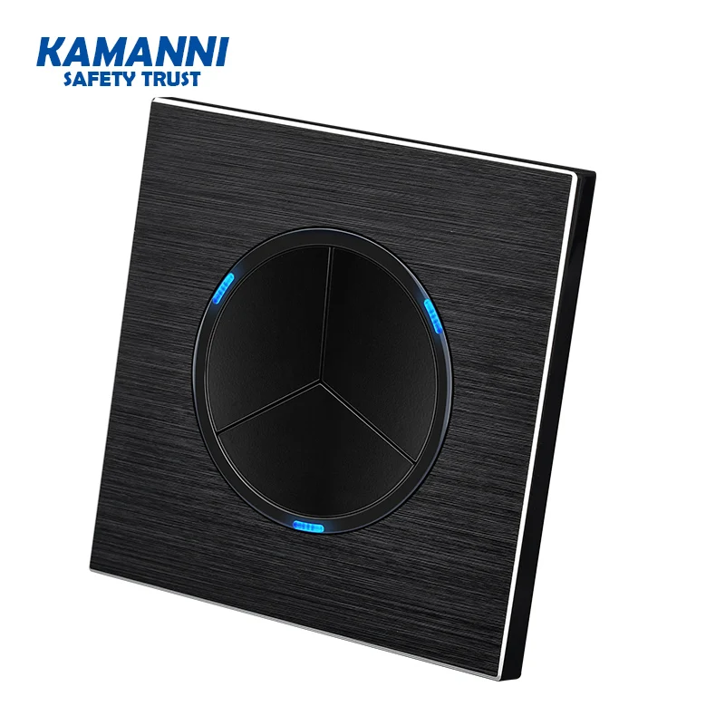 KAMANNI Luxury Aluminum alloy button Recovery switch LED indicator Brushed panel control wall senior light switch 1 gang 1/2 way