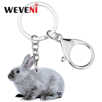 

WEVENI Acrylic Gray Easter Hare Rabbit Bunny Keychains Animal Keyring Jewelry For Women Girl Kids Classic Bag Wallet Accessories