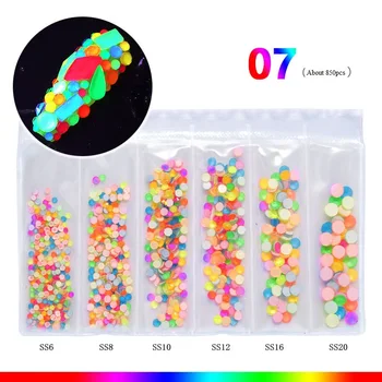 

6 Grids/set Fluorescent Nail Art Rhinestone Neon Decorations Gems Mixed Size Nail Art 3D Diamond Crystal Nails DIY Decorations