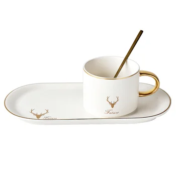 

Nordic Gold Porcelain Coffee Mug Creative Luxury Tea Cup Saucers Set Royal Teaware Wedding Cups Kubki Dinnerware Sets AC50CK