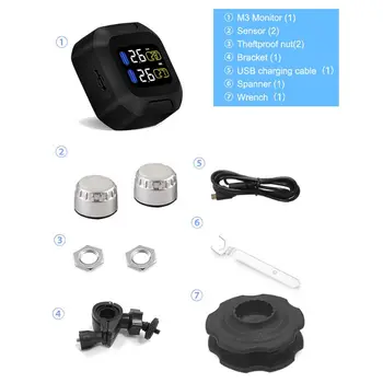 

M3 Waterproof Motorcycle Real Time Tire Pressure Monitoring System TPMS Wireless LCD Display Internal or External TH/WI