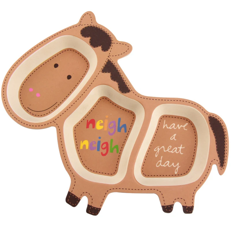 Horse Детские миски из натурального бамбукового волокна, милые Мультяшные блюда с животными, посуда для кормления детей, необычная портативная тарелка для малышей - Цвет: Horse