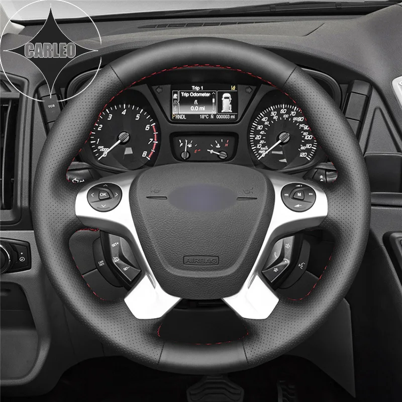 

DIY Car Steering Wheel Cover for Ford Transit Connect Tourneo Custom 2014-2020 Genuine Black Leather Stitching Custom Holder