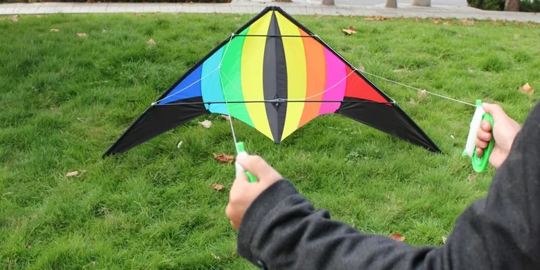 Out Door Sport 1.8/2.2 m Power Stunt Kite  Dual Line Rainbow Triangle Kite Good  Flying  With Handle And Line 4