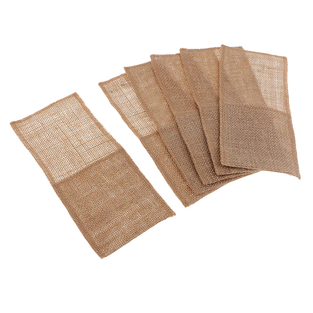6pcs Natural Burlap Utensil Holders Knifes Forks Bag Cutlery Pouch Bags