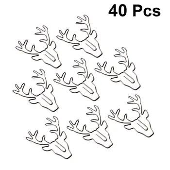 

40Pcs Cute Elk Bookmark Paper Clips Christmas Retro Deer Shaped Ticket Holder DIY Metal Plating Gift Stationery