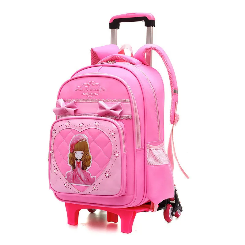 6 wheels pink Сумка для детей, школьные сумки с 2/6 колесами для девочек, рюкзак на колесиках, детский съемный рюкзак на колесиках, рюкзак для путешествий, Mochila - Цвет: 6 wheels pink