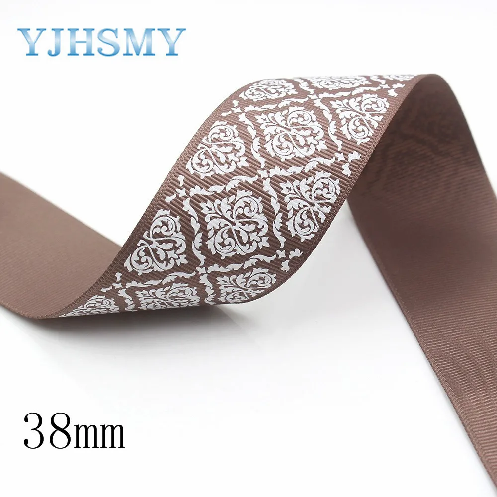 I-191214-2775 YJHMY, I-191214-2767, 10 ярдов 38 мм, красочные геометрические печатные корсажные ленты, одежда лук кепки DIY материалы для украшения - Цвет: I-191214-2775
