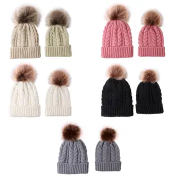 

2PCS Mother&Baby Hat Family Matching Cap Winter Warmer Knit Wool Beanie Ski Cap
