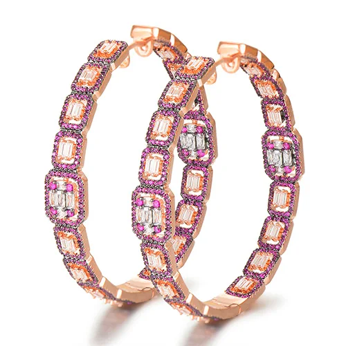 Hotpink SISCATHY Подвески Элегантный стерлингового серебра Большой массивные серьги в виде колец, для Для женщин Мода кубического циркония свадебные серьги dubai Модные украшения - Окраска металла: Hotpink