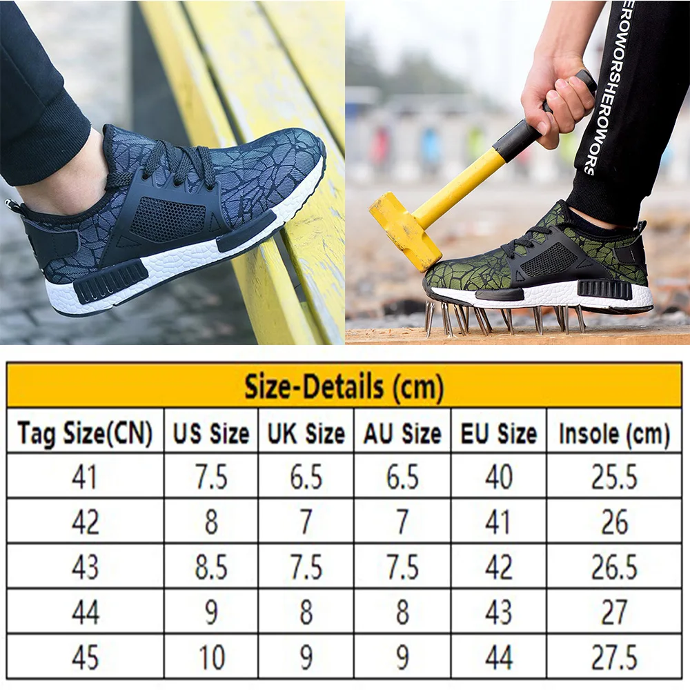 Work Boots Men Outdoor Steel Toe Safety Shoes Mens Mesh Breathable Anti-piercing Work Shoes Male Hiking Boots Sneakers D25