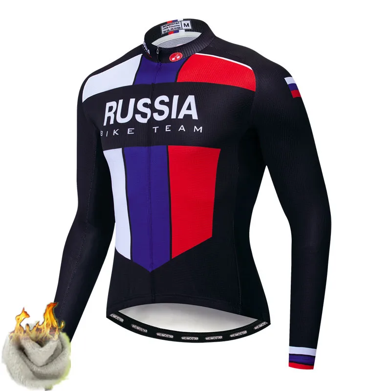 Russia Weimostar Pro Team, Мужская велосипедная Джерси с длинным рукавом, зимняя рубашка для горного велосипеда, топы, ветрозащитная велосипедная одежда, велосипедная куртка - Цвет: Russia