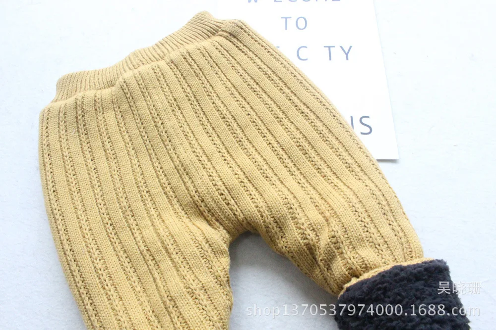 South Korea Childrenswear plus Velvet Knitted Trousers Boot Pants Men And Women Small CHILDREN'S Berber Fleece Large Bottom Wool