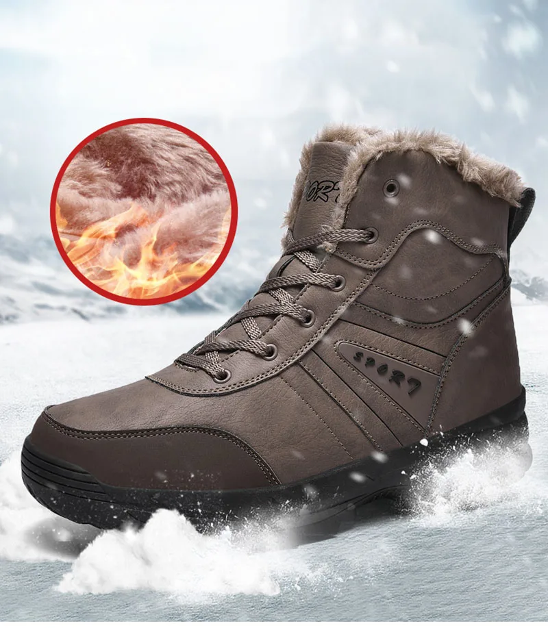 

High Winter Boots Men Outdoor Sport Hiking Shoes Waterproof Genuine Leather Nonslip Sneakers Men Plush Trekking Climbing Boots