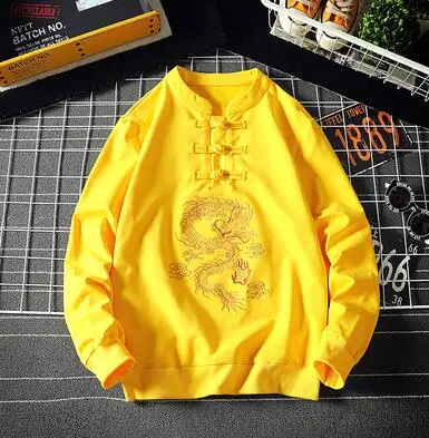 Yellow KUANGNAN/толстовка с вышивкой дракона для мужчин, Японская уличная Толстовка Harajuku, Мужская толстовка в стиле хип-хоп, Мужская толстовка 5XL, осень - Цвет: Yellow