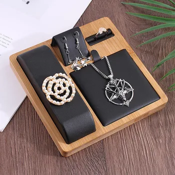 

Multi-Function Bamboo Jewelry Display Stand Necklace Ring Earring Bracelet Pendants Display Tray Organizer Holder Showcase