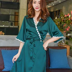 Green Ночной халат, женская одежда для сна, платье, пижама, шелк, глубокий v-образный вырез, тонкий, большие размеры, широкие, сосновые, полые, дышащие, на шнуровке, костюмы - Цвет: Green