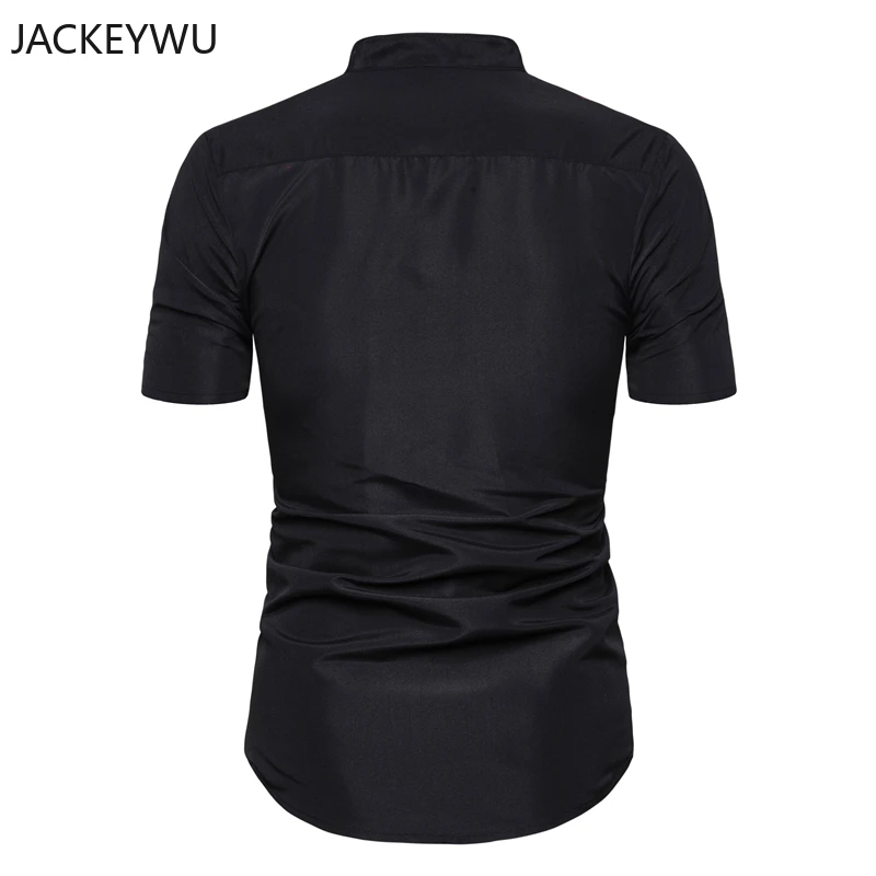 Бренд Мандарин воротник рубашка для мужчин 2019 лето мода сплошной цвет Slim Fit