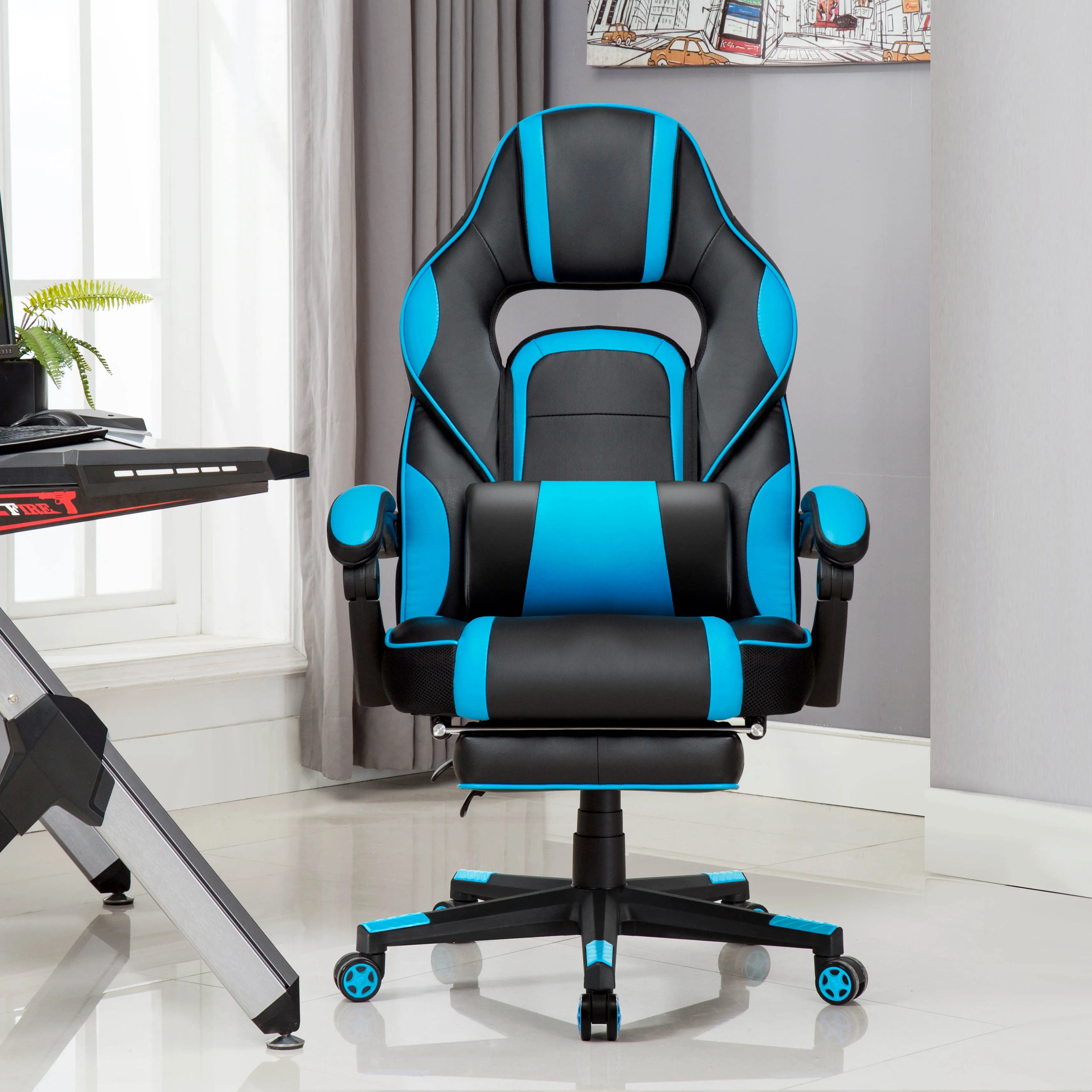 

Racing Gaming Office Chair Executive chair Footrest and Lumbar Cushion Heavy Duty Ergonomic Reclining Working Chair GB