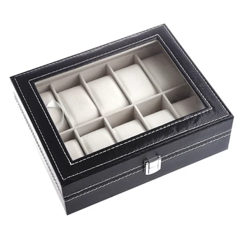 

Watch Display Case Jewelry Collection Storage Organizer PU Box 10 Grid