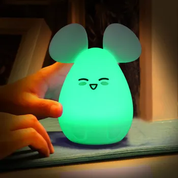 

Timing Night Light Desktop Breastfeeding Silicone USB Charging Led 9 Color Changing Nursery Lamp Bedside Tap Control Mouse Shape