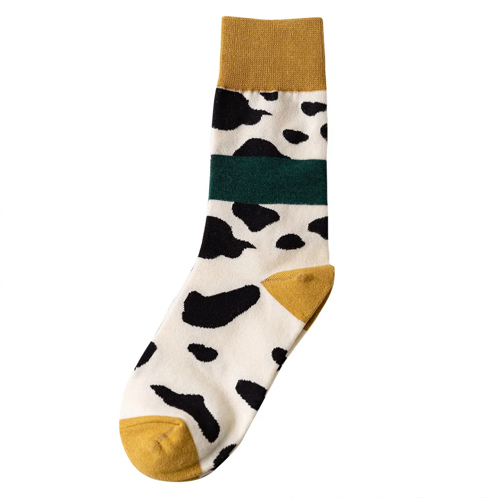 Women's Trend Cow Printing Bright Color Socks In The Tube Casual Cotton Socks Female Socks Funny Socks