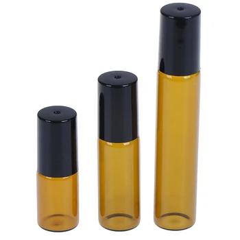 

2/5/10PCS 3/5/10ml amber roll on glass bottle essential oil metal roller ball