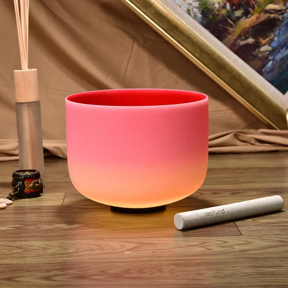 TOPFUND Chakra Rainbow Colored Frosted Quartz Crystal Singing Bowl 10