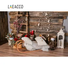 Laeacco Рождественские сани деревянная доска лестница дерево подарок свеча Фото фоны фотосессия фотография фоны для фотостудии