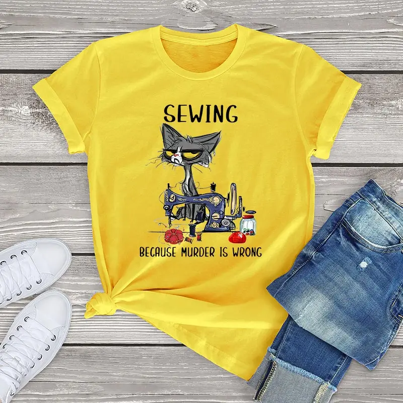 Angry Cat Sewing Because Murder Is Wrong Funny Cat Graphic women t shirt cute cat Unisex T-Shirt women girls clothes cotton tops Angry Cat Sewing Because Murder Is Wrong Funny Cat Graphic women t shirt cute cat Unisex T-Shirt women girls clothes cotton tops