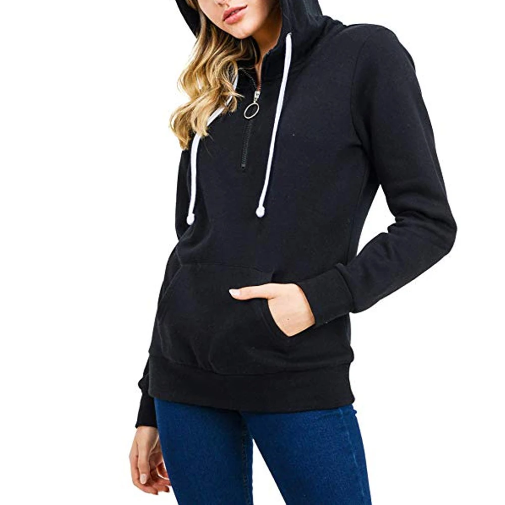 OEAK Womens Long Sleeve Winter Hooded Hoodies Zip Up Color Patchwork Tops Casual Loose Sweatshirt with Pocket Plus Size