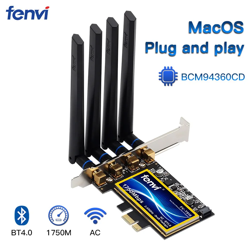 Адаптер Fenvi T919 BCM94360CD PCIe 1750 Мбит/с Wi-Fi карта MacOS Hackintosh Airdrop Handoff 802.11ac двухдиапазонный