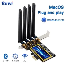 Адаптер Fenvi T919 BCM94360CD PCIe, 1750 Мбит/с, Wi-Fi карта MacOS Hackintosh Airdrop Handoff 802.11ac, двухдиапазонный 2,4G/5 ГГц, Bluetooth4.0