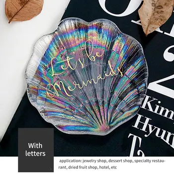 

Rainbow Tray Colorful Glass Plate Creative Dish Shell Shape Jerwelry Storage Snack Fruit Plate Household Breakfast Dishes
