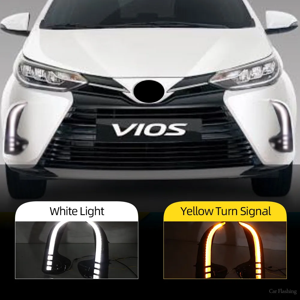 Car Flashing 2PCS LED Daytime Running Light For Toyota Yaris Vios 2020 2021 Dynamic Turn Yellow Signal Relay DRL Day |